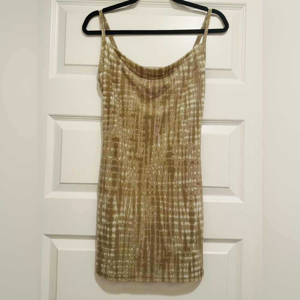 Olive green tie dye slip Mini dress Lined Women’s Small Y2K Forever 21 Clueless